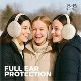 Blue fluffy Plush Winter Ear Muffs for Women, Foldable Soft Ear Warmers Windproof Thermal Earmuffs for Cold Weather Outdoor Daily Wear - Top-Down View