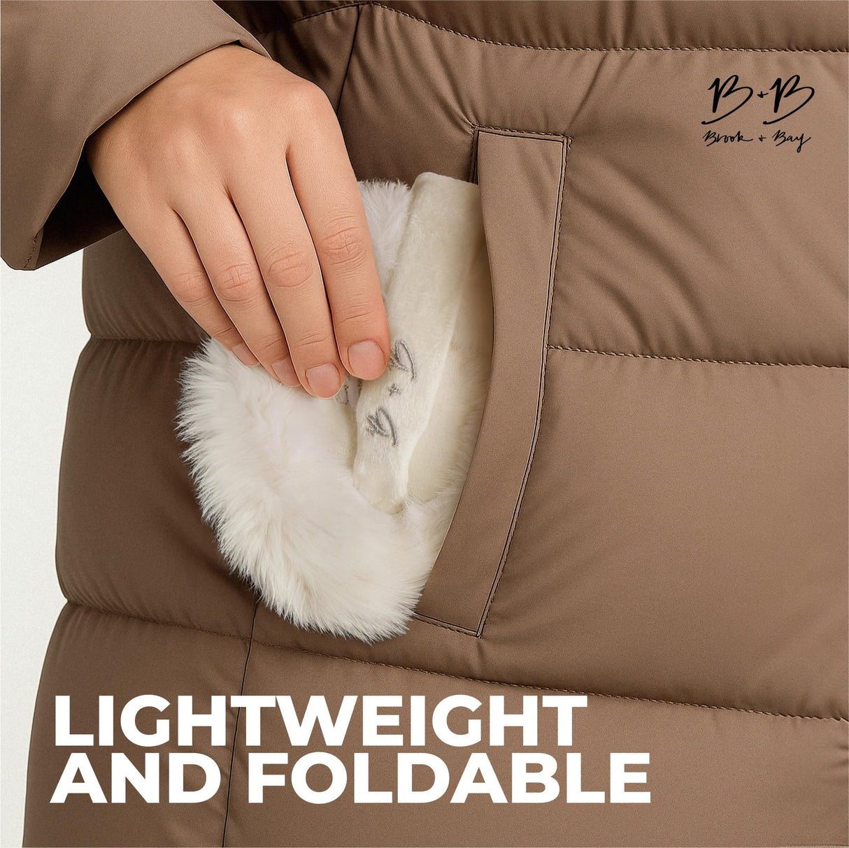 Khaki fluffy Plush Winter Ear Muffs for Women, Foldable Soft Ear Warmers Windproof Thermal Earmuffs for Cold Weather Outdoor Daily Wear