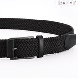 Unisex stretch black woven canvas belt with pin buckle, suitable for jeans, casual pants, shorts and casual wear.