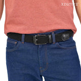 Unisex stretch black woven canvas belt with pin buckle, suitable for jeans, casual pants, shorts and casual wear. - Rear View