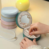 Green Small Portable Jewelry Box with Mirror for Travel, Luxury 3 Layers Jewelry Organizer Compact Case for Necklace Earring