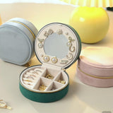 Starlight Gray Small Portable Jewelry Box with Mirror for Travel, Luxury 3 Layers Jewelry Organizer Compact Case for Necklace Earring - Top-Down View