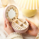 Pink Small Portable Jewelry Box with Mirror for Travel, Luxury 3 Layers Jewelry Organizer Compact Case for Necklace Earring