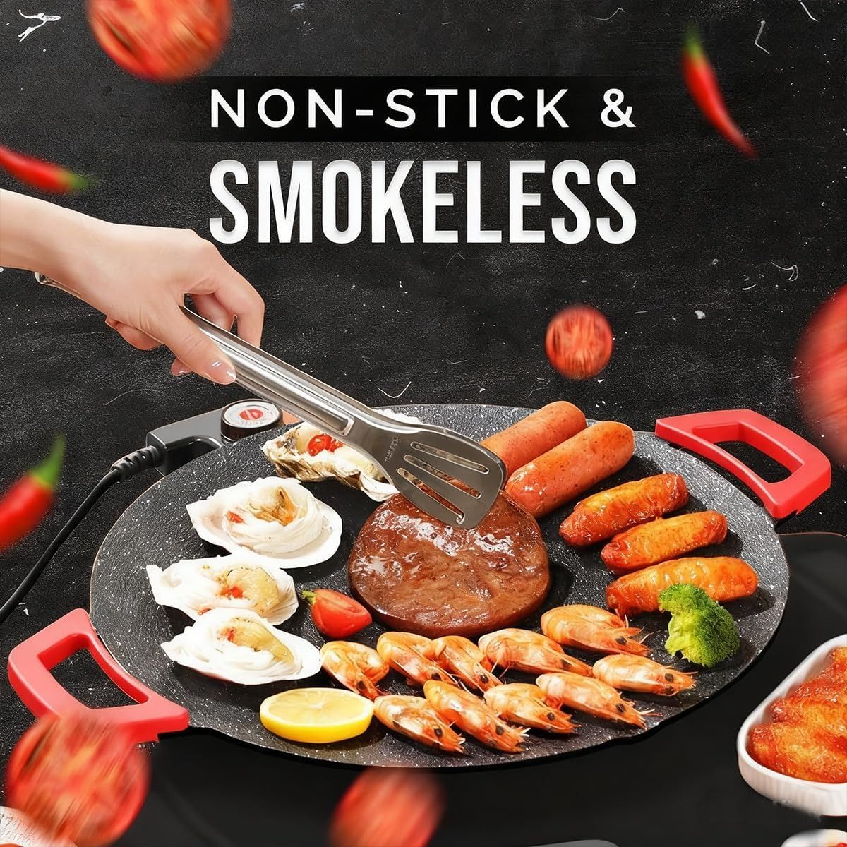 Smokeless Indoor Electric Grill & Nonstick Griddle – Compact, Fast-Heating Tabletop Grill for Steaks, Burgers, Pancakes, BBQ, and Everyday Indoor