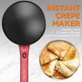Electric Crepe Maker, 8-Inch Portable Nonstick Crepe Machine with Handle, Compact Household Pancake & Tortilla Maker for Eggs, Crepes, Blintzes, and Wraps - Front View