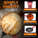 Electric Crepe Maker, 8-Inch Portable Nonstick Crepe Machine with Handle, Compact Household Pancake & Tortilla Maker for Eggs, Crepes, Blintzes, and Wraps - Front View