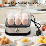 Smart Egg Cooker with Auto Shut, Multi-function Rapid Eggs Cooker Electric 6 Egg Capacity, Hard Boiled, Medium, Soft Boiled Egg Cooker with Knob Controled Auto Shut-Off Function - Front View