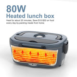 Electric Heated Lunch Box for Men/Women Home 80W Portable Food Warmer with 110V-250V Stainless Steel Leakproof Container for Work Travel Jobsite Camping Christmas White Elephant Gifts - Front View