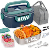 Electric Heated Lunch Box for Men/Women Home 80W Portable Food Warmer with 110V-250V Stainless Steel Leakproof Container for Work Travel Jobsite Camping Christmas White Elephant Gifts - 45-Degree Angle