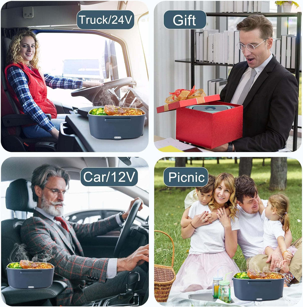 Electric Heated Lunch Box for Men/Women Home 80W Portable Food Warmer with 110V-250V Stainless Steel Leakproof Container for Work Travel Jobsite Camping Christmas White Elephant Gifts