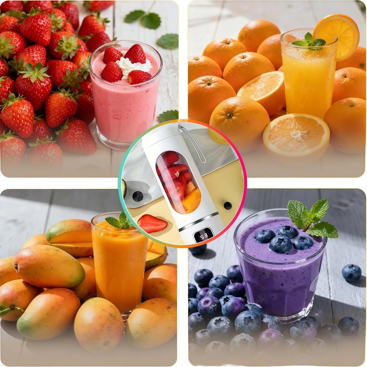Digital Display Juicer-Smart LED Display, Diet-Friendly Portable Multimode Blender Personal Electric USB 500ML Portable juicer Shakes and Smoothies Blender Small Blenders Mixing,White