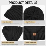 Unisex black warm knitted winter hat, fleece lining, soft and warm, ski hat, narrow brim, suitable for cold weather.
