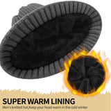 Unisex dark gray warm knitted winter hat, fleece lining, soft and warm, ski hat, narrow brim, suitable for cold weather. - Front View