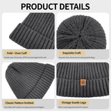 Unisex dark gray warm knitted winter hat, fleece lining, soft and warm, ski hat, narrow brim, suitable for cold weather.
