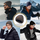 Unisex dark gray warm knitted winter hat, fleece lining, soft and warm, ski hat, narrow brim, suitable for cold weather. - Rear View