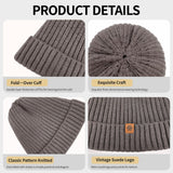 Unisex brown warm knitted winter hat, fleece lining, soft and warm, ski hat, narrow brim, suitable for cold weather. - Side View