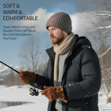 Unisex brown warm knitted winter hat, fleece lining, soft and warm, ski hat, narrow brim, suitable for cold weather. - 45-Degree Angle