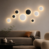 Magnetic Round Wall Lamp 13cm White, 7W Rechargeable LED Wall Sconce with Touch Control, 3-Color Light, Battery Powered Modern Disc Wall Light for Bedroom Hallway Living Room - Rear View
