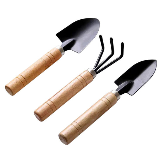 3-Piece Mini Garden Tool Set – Wooden Handle Trowel, Transplanter & Cultivator for Indoor Plants, Potted Succulents & Outdoor Gardening