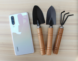 3-Piece Mini Garden Tool Set – Wooden Handle Trowel, Transplanter & Cultivator for Indoor Plants, Potted Succulents & Outdoor Gardening