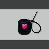 Rose Red Heart on Black Case + Black Wrist Strap AirPods 1/2