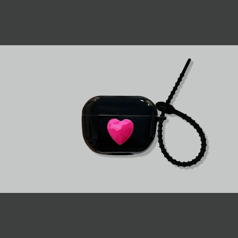 Rose Red Heart on Black Case + Black Wrist Strap AirPods 1/2