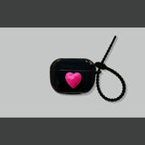 Rose Red Heart on Black Case + Black Wrist Strap AirPods 1/2