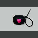 Rose Red Heart on Black Case + Black Wrist Strap AirPods 1/2
