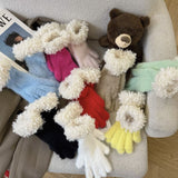 Women Winter Faux Mink Spliced Five-Finger Gloves Red