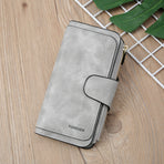 Grey Large Capacity Long Wallet Frosted PU Leather