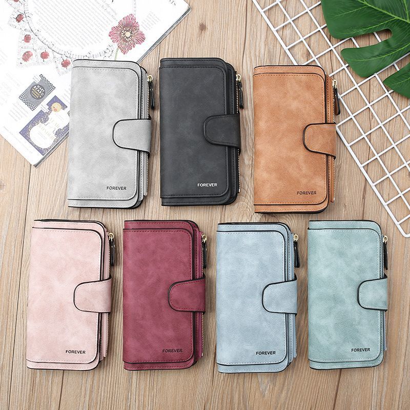 Grey Large Capacity Long Wallet Frosted PU Leather