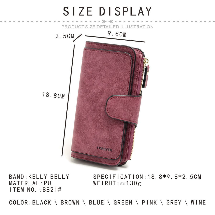 Grey Large Capacity Long Wallet Frosted PU Leather