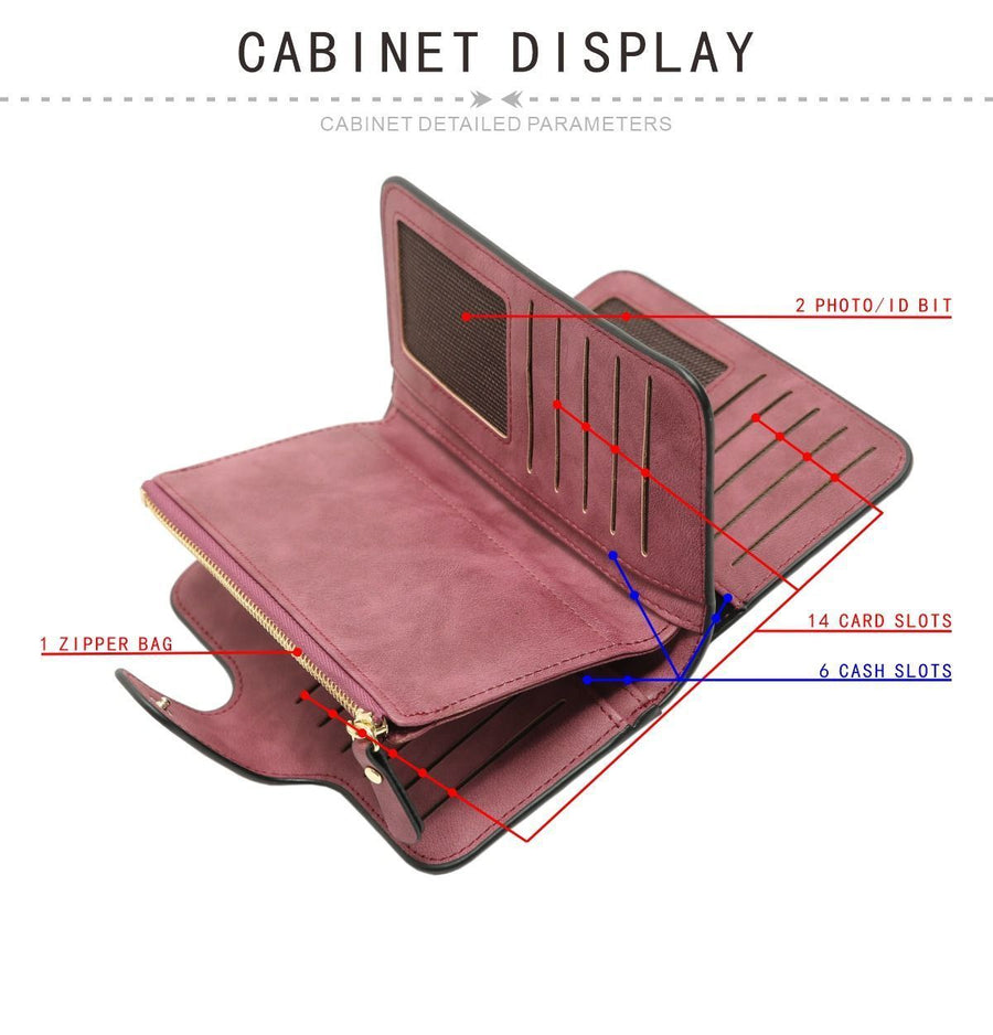 Grey Large Capacity Long Wallet Frosted PU Leather