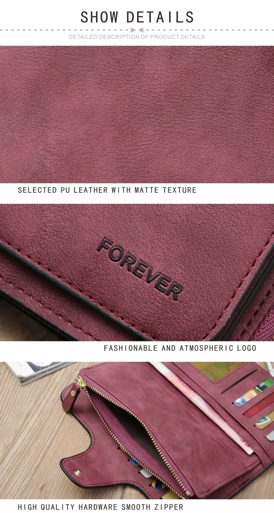 Grey Large Capacity Long Wallet Frosted PU Leather