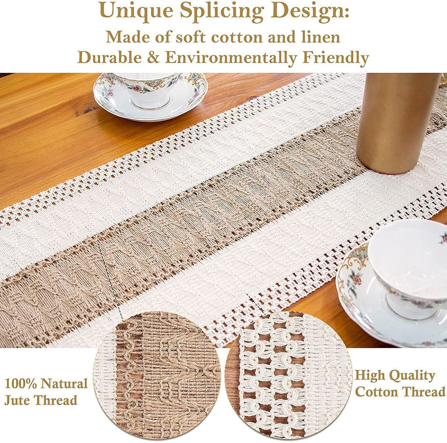 2-Pack Table Runner MX15, Red Grid Cotton Linen, With Tassels