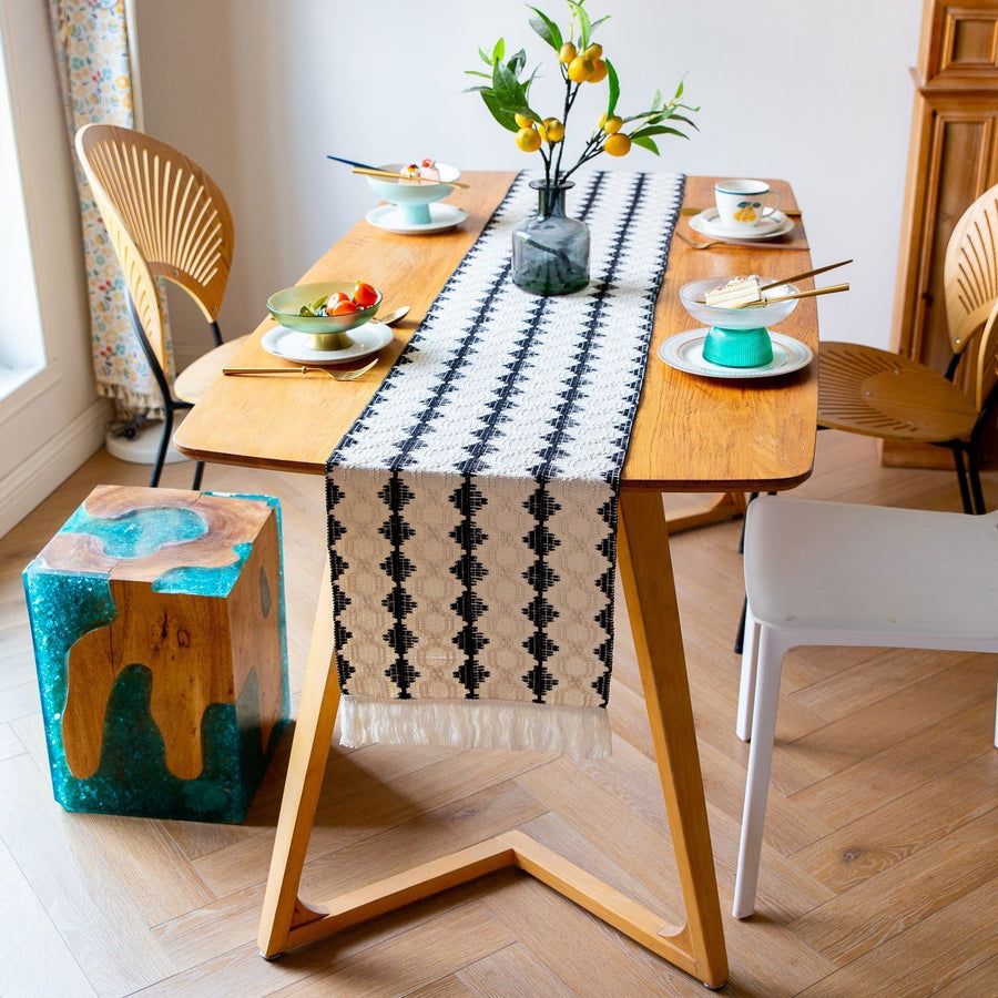 2-Pack Table Runner MX15, Red Grid Cotton Linen, With Tassels