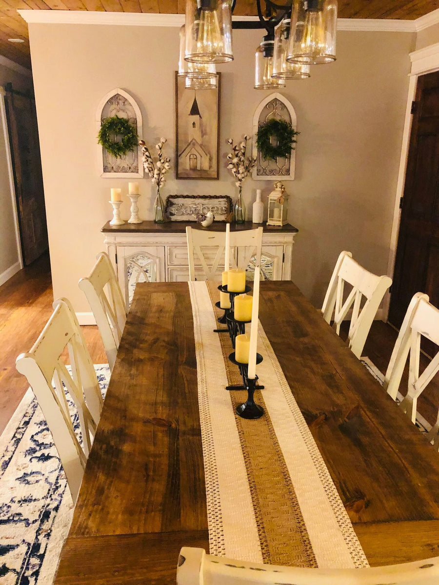 2-Pack Table Runner MX20, Three Rows of Heart Pattern, With Tassels