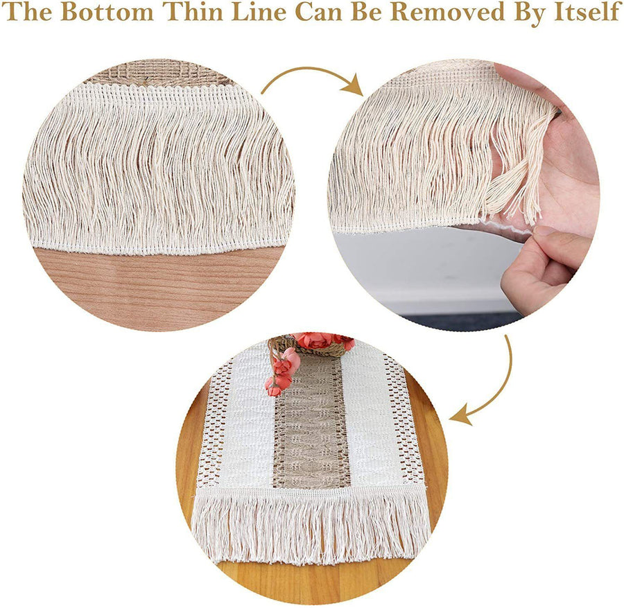 2-Pack Table Runner MX20, Three Rows of Heart Pattern, With Tassels