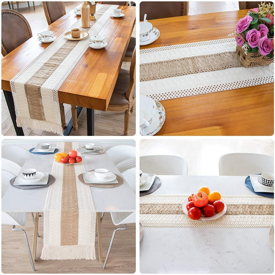 2-Pack Table Runner MX20, Three Rows of Heart Pattern, With Tassels