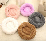 Plush Pet Bed, Pink Vertical Striped Round Nest, 40×40cm