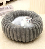 Plush Pet Bed, Pink Vertical Striped Round Nest, 40×40cm