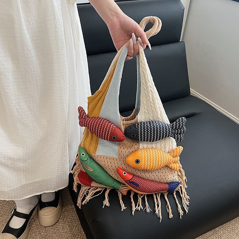 Khaki Spliced Hand Tote Bag
