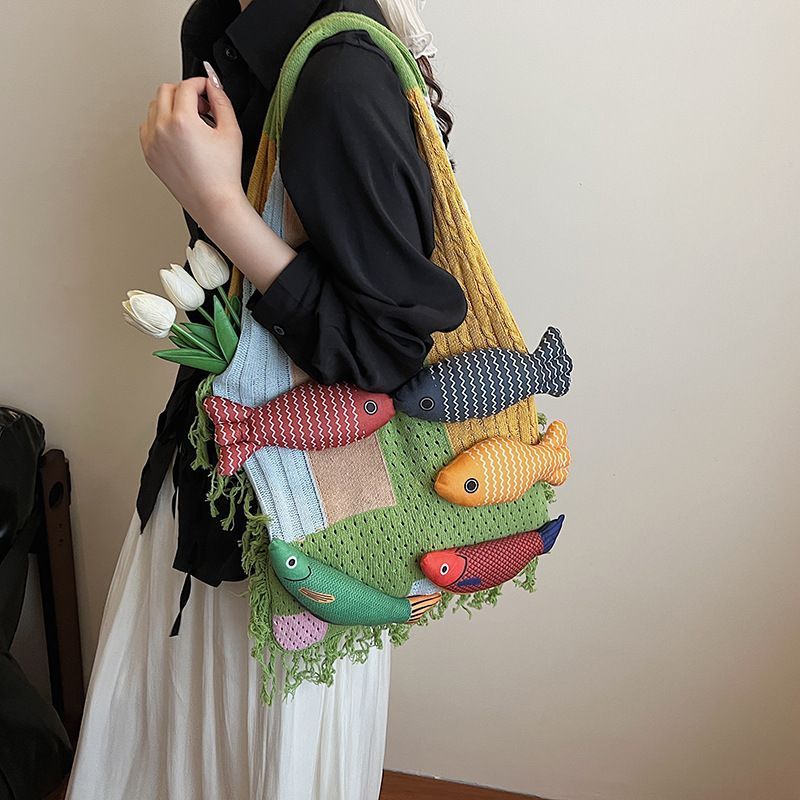 Khaki Spliced Hand Tote Bag