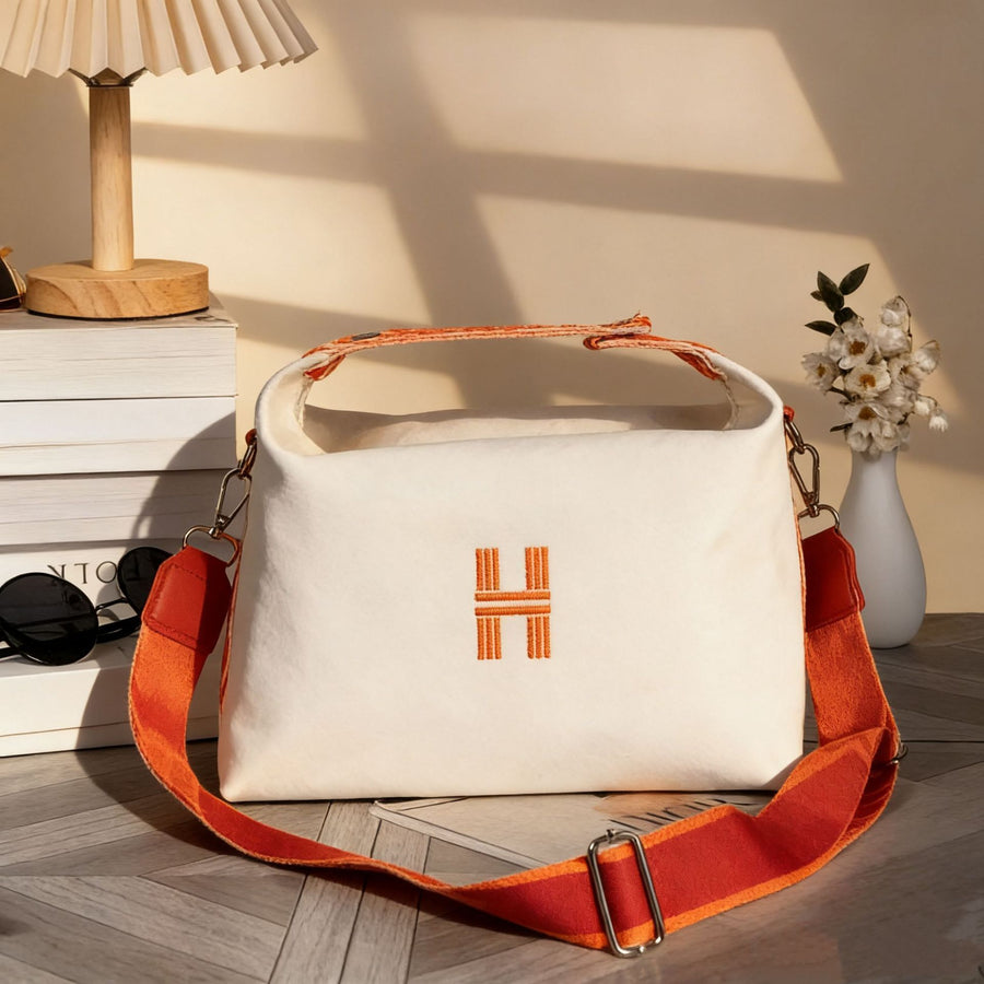 Women's Canvas Crossbody Bag, Solid Orange