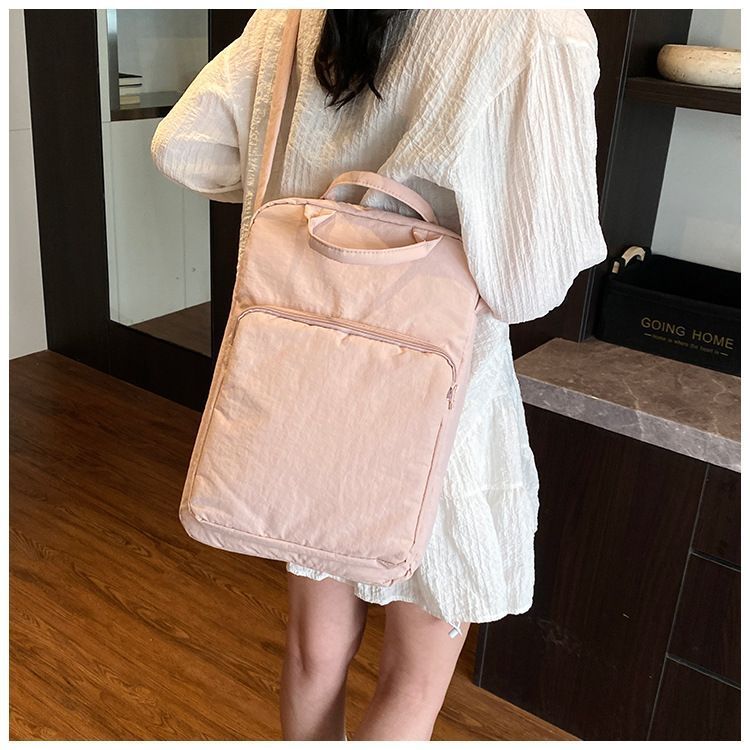 Pink Simple Laptop Bag, Handheld & Crossbody Dual-use