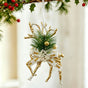 3pk White Gold Vintage Reindeer Xmas Bauble