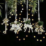 3pk White Gold Vintage Reindeer Xmas Bauble