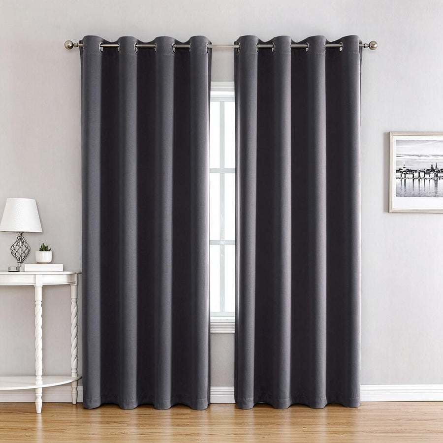 132x213cm Woven Blackout Panel Deep Grey 1pc 210GSM Grommet Window Drape for Nursery & Hotel Room Privacy