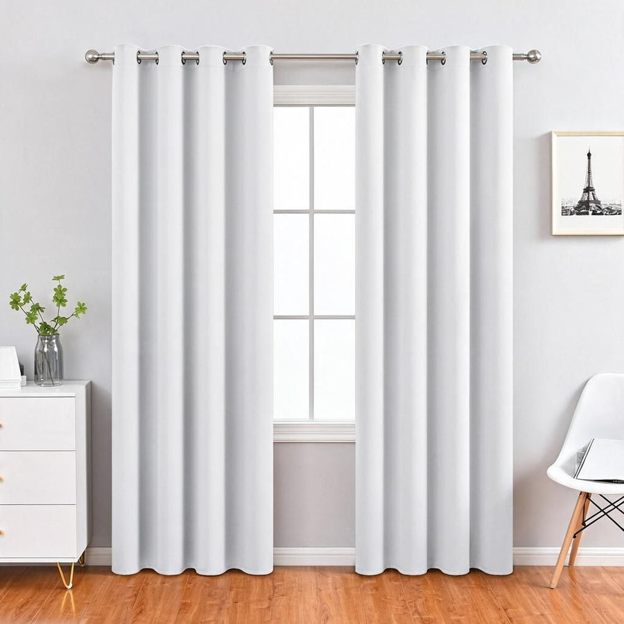 Solid White Grommet Curtain W100xH130cm 210gsm Dense Polyester 1 Panel Daylight Blocking Nursery Window Cover Halloween