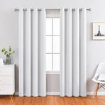 White 210gsm Plain Weave Curtain Panel W100xH200cm 1pc Metal Ring Header Glare Reducing Bedroom Sleeping Aid